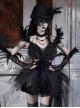 Mourning Day Series Dark Gorgeous Diamond Black Feather Lace Purple Velvet Binding Band Design Beads Mesh Tail Halloween Gothic Sleeveless Dress