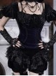 Mourning Day Series Gorgeous Dark Retro Black Floral Lace Binding Band Design Bowknot Purple Velvet Backless Halloween Gothic Puff Sleeve Top