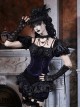 Mourning Day Series Gorgeous Dark Retro Black Floral Lace Binding Band Design Bowknot Purple Velvet Backless Halloween Gothic Puff Sleeve Top