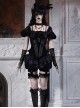 Mourning Day Series Gorgeous Dark Retro Black Floral Lace Binding Band Design Bowknot Purple Velvet Backless Halloween Gothic Puff Sleeve Top