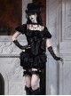Mourning Day Series Gorgeous Dark Retro Black Floral Lace Binding Band Design Bowknot Purple Velvet Backless Halloween Gothic Puff Sleeve Top