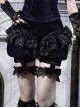 Mourning Day Series Black Gorgeous Flower Lace Bowknot Elastic Lace Leg Strap Velvet Culottes Pumpkin Pants Halloween Gothic Shorts