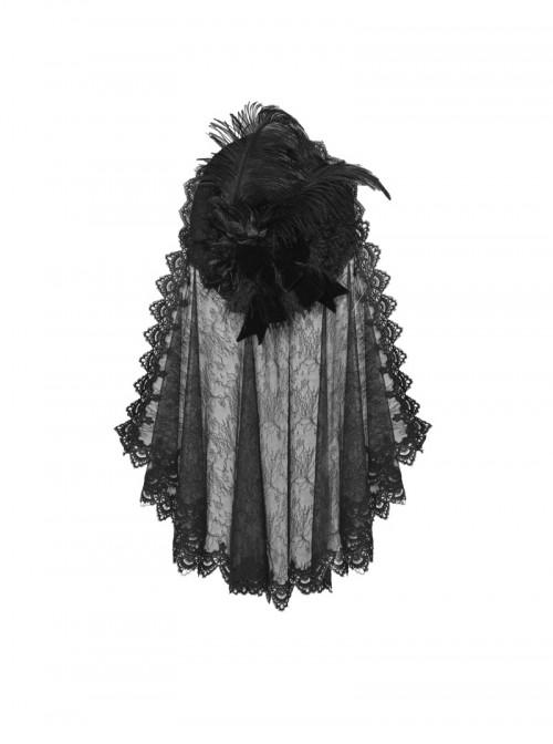 Mourning Day Series European Style Black Feather Flower Lace Velvet Bowknot Detachable Trailing Yarn Lace Gothic Top Hat