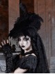 Mourning Day Series European Style Black Feather Flower Lace Velvet Bowknot Detachable Trailing Yarn Lace Gothic Top Hat
