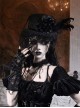 Mourning Day Series Black Retro European Style Three Dimensional Flowers Feather Mesh Lace Trim Ribbon Strap Flat Top Halloween Gothic Wool Duke Hat