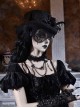 Mourning Day Series Black Retro European Style Three Dimensional Flowers Feather Mesh Lace Trim Ribbon Strap Flat Top Halloween Gothic Wool Duke Hat