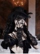 Mourning Day Series Black Retro European Style Three Dimensional Flowers Feather Mesh Lace Trim Ribbon Strap Flat Top Halloween Gothic Wool Duke Hat