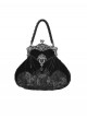 Mourning Day Series Gorgeous Black European Style Diamond Velvet Lace Bat Metal Carved Diamond Black Bead Chain Handheld Halloween Gothic Handbag