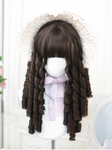 Cold Brown Elegant Daily Commuter Air Bangs Roman Curls Sweet Lolita Long Wig