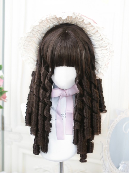 Cold Brown Elegant Daily Commuter Air Bangs Roman Curls Sweet Lolita Long Wig