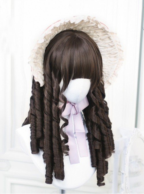 Cold Brown Elegant Daily Commuter Air Bangs Roman Curls Sweet Lolita Long Wig