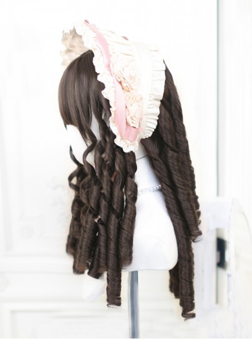 Cold Brown Elegant Daily Commuter Air Bangs Roman Curls Sweet Lolita Long Wig