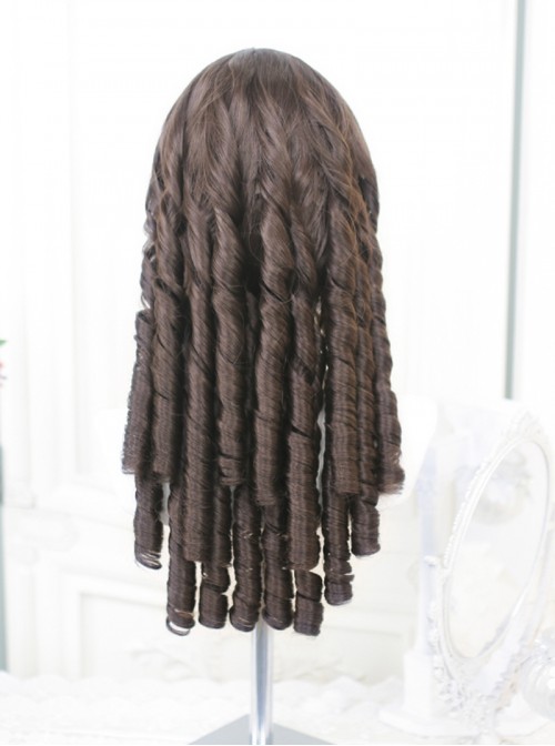 Cold Brown Elegant Daily Commuter Air Bangs Roman Curls Sweet Lolita Long Wig