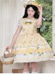 Lemon Chicken Series Fresh Lemon Cute Little Yellow Chicken Pattern Print Lace Bowknot Decoration Sweet Lolita Sleeveless Short Dress