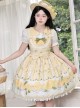 Lemon Chicken Series Fresh Lemon Cute Little Yellow Chicken Pattern Print Lace Bowknot Decoration Sweet Lolita Sleeveless Short Dress