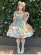 Lemon Chicken Series Fresh Lemon Cute Little Yellow Chicken Pattern Print Lace Bowknot Decoration Sweet Lolita Sleeveless Short Dress
