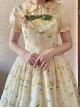 Lemon Chicken Series Fresh Cute Daily Lemon Slice Round Neck Print Lace Bowknot Decoration Sweet Lolita Puff Sleeve Short Sleeve Shirt