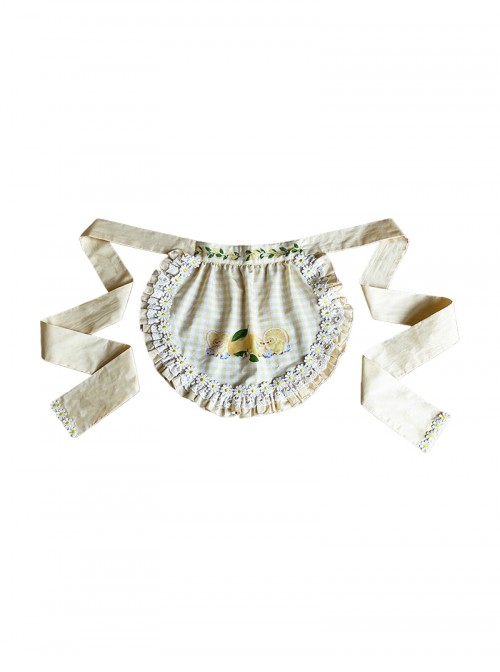 Lemon Chicken Series Yellow Plaid Fresh Cute Lemon Chick Pattern With White Daisy Lace Sweet Lolita Apron
