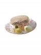 Lemon Chicken Series Pastoral Style Fresh Lemon Daisy Flower Plush Chick Lace Decoration Sweet Lolita Hollow Out Large Straw Hat
