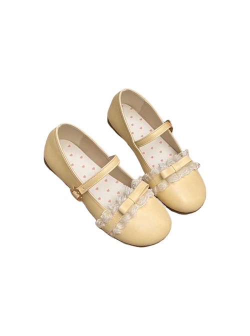 Versatile Cute Japanese Style Lace Bowknot Decorated Round Toe Sweet Lolita Flat Heel Shoes