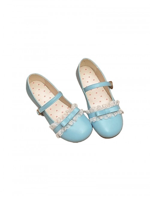 Versatile Cute Japanese Style Lace Bowknot Decorated Round Toe Sweet Lolita Flat Heel Shoes