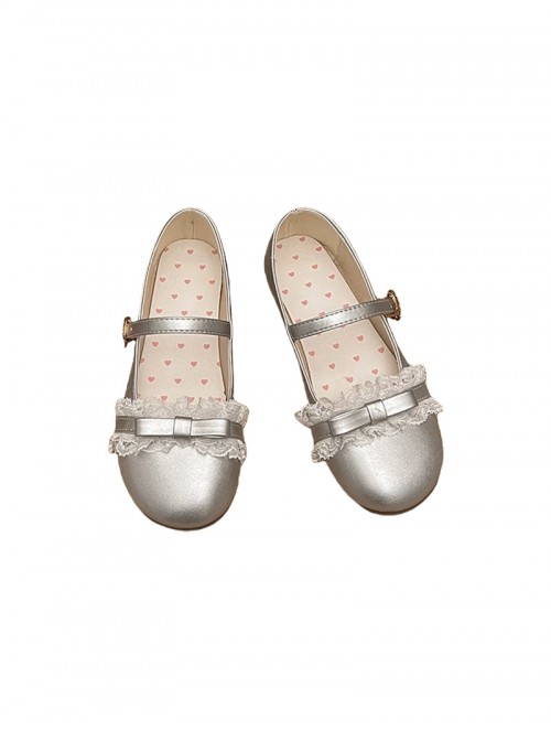 Versatile Cute Japanese Style Lace Bowknot Decorated Round Toe Sweet Lolita Flat Heel Shoes