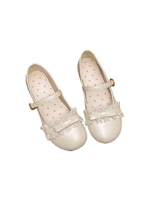 Versatile Cute Japanese Style Lace Bowknot Decorated Round Toe Sweet Lolita Flat Heel Shoes