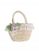 Forest Style Elegant Camellia Handmade Straw Lace Decoration Original Ecological Corn Husk Classic Lolita Handbag