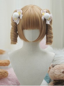 Versatile Nature Cute Flat Bangs Small Egg Roll Curly Sweet Lolita Tiger Mouth Clip Double Ponytail Bob Hair Short Wig