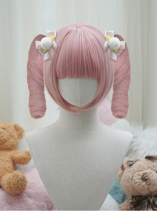 Versatile Nature Cute Flat Bangs Small Egg Roll Curly Sweet Lolita Tiger Mouth Clip Double Ponytail Bob Hair Short Wig