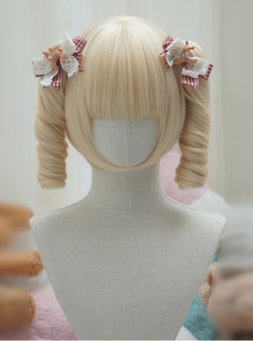 Versatile Nature Cute Flat Bangs Small Egg Roll Curly Sweet Lolita Tiger Mouth Clip Double Ponytail Bob Hair Short Wig