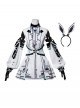 Future War Girl Series White Cyberpunk Prince Style Ouji Fashion Mechanical Geometric Patterns Punk Lolita Sleeveless Dress Sleeves Headband Set