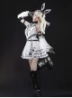 Future War Girl Series White Cyberpunk Prince Style Ouji Fashion Mechanical Geometric Patterns Punk Lolita Sleeveless Dress Sleeves Headband Set
