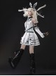 Future War Girl Series White Cyberpunk Prince Style Ouji Fashion Mechanical Geometric Patterns Punk Lolita Sleeveless Dress Sleeves Headband Set