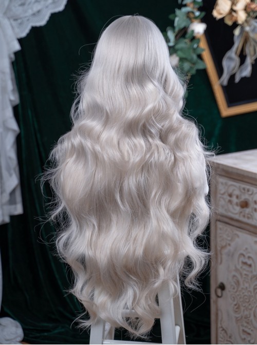Silver White Natural Elegant Elf Style Moonlight Color Air Bangs Classic Lolita Full Head Long Curly Hair Wig