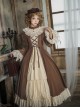 Walnut Box Series Retro Elegant Brown Apricot Lace Stand Collar Lace Trumpet Sleeves Binding Band Ruffle Hem Classic Lolita Long Sleeve Long Dress