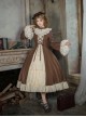 Walnut Box Series Retro Elegant Brown Apricot Lace Stand Collar Lace Trumpet Sleeves Binding Band Ruffle Hem Classic Lolita Long Sleeve Long Dress