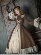 Walnut Box Series Retro Elegant Brown Apricot Lace Stand Collar Lace Trumpet Sleeves Binding Band Ruffle Hem Classic Lolita Long Sleeve Long Dress