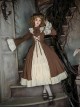 Walnut Box Series Retro Elegant Brown Apricot Lace Stand Collar Lace Trumpet Sleeves Binding Band Ruffle Hem Classic Lolita Long Sleeve Long Dress
