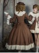 Walnut Box Series Retro Elegant Brown Apricot Lace Stand Collar Lace Trumpet Sleeves Binding Band Ruffle Hem Classic Lolita Long Sleeve Long Dress