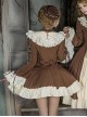 Walnut Box Series Brown Retro Elegant Apricot Lace Stand Collar Lace  Binding Band Ruffle Hem Classic Lolita Trumpet Long Sleeves Short Dress