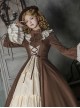 Walnut Box Series Brown Exquisite Retro Lace Beaded Bowknot Decoration Long Ribbon Classic Lolita Round Hat