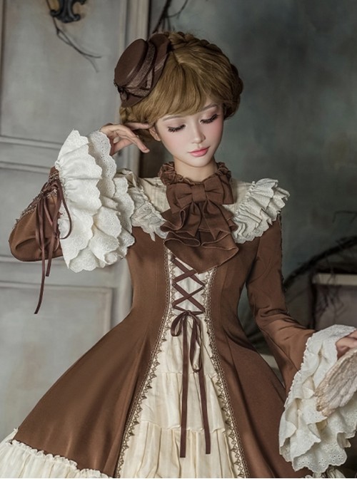 Walnut Box Series Exquisite Elegant Brown Multi Layer Pleated Design Bowknot Three Dimensional Gentleman Collar Retro Classic Lolita Collar