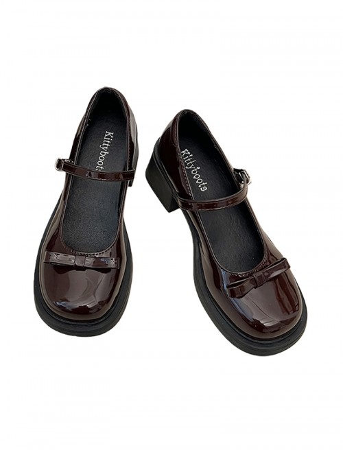 French Style Retro Bowknot Square Toe Design Elegant British Style Sweet Lolita High Heel Mary Jane Shoes