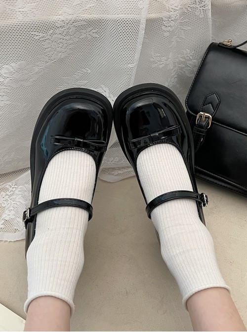 French Style Retro Bowknot Square Toe Design Elegant British Style Sweet Lolita High Heel Mary Jane Shoes