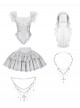 Bionic Figure Series Silver Elegant Swan Candlestick Binding Band Design Cross Lace Gothic Lolita Top Skirt Hairband Waist Chain Necklace Set
