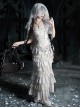 Bionic Figure Series Silver Swan Candlestick Embroidery Elegant Ruffle Hem Gothic Lolita Top Fishtail Skirt Headband Waist Chain Necklace Set