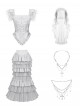 Bionic Figure Series Silver Swan Candlestick Embroidery Elegant Ruffle Hem Gothic Lolita Top Fishtail Skirt Headband Waist Chain Necklace Set