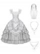 Bionic Figure Series Elegant Gorgeous Silver Swan Candlestick Multi-Layered Ruffle Hem Gothic Lolita Top Long Skirt Headband Waist Chain Necklace Set