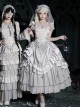 Bionic Figure Series Elegant Gorgeous Silver Swan Candlestick Multi-Layered Ruffle Hem Gothic Lolita Top Long Skirt Headband Waist Chain Necklace Set